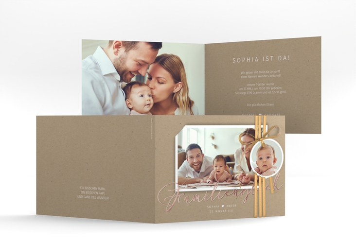 Geburtskarte Familienzuwachs A6 Klappkarte quer rosegold