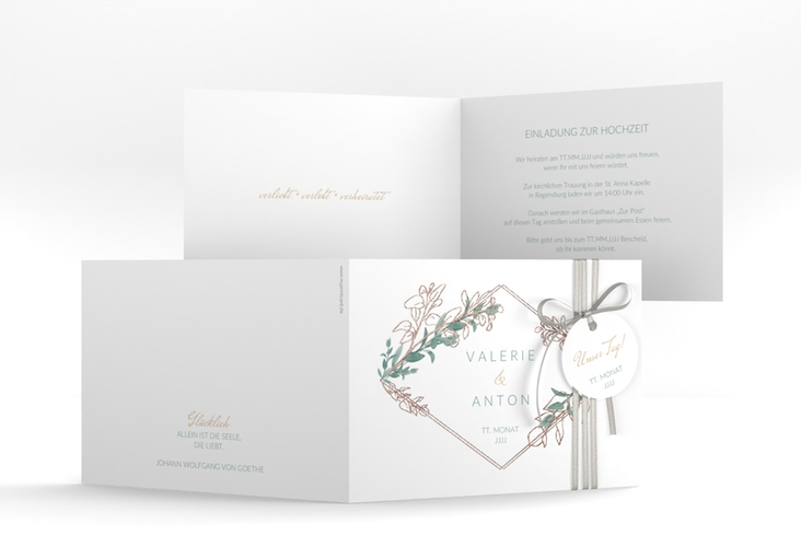 Hochzeitseinladung Verde A6 Klappkarte quer rosegold