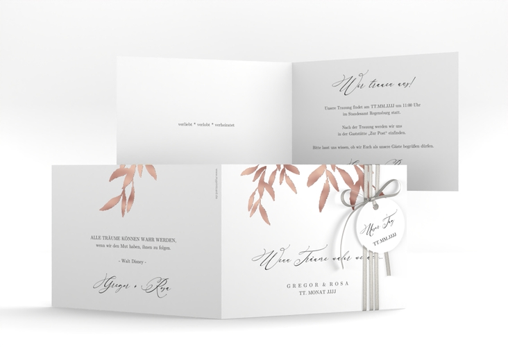 Hochzeitseinladung Demure A6 Klappkarte quer rosegold