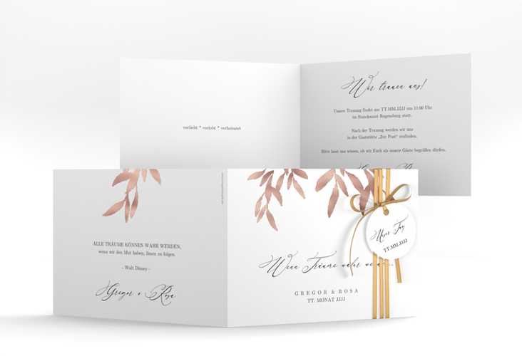Hochzeitseinladung Demure A6 Klappkarte quer rosegold