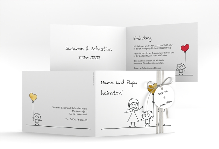 Hochzeitseinladung Family A6 Klappkarte quer gold