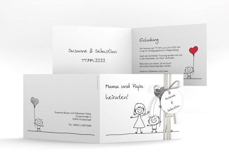 Hochzeitseinladung Family A6 Klappkarte quer silber