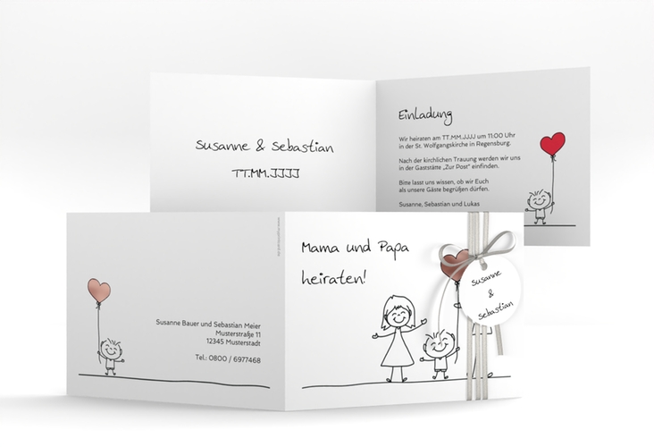 Hochzeitseinladung Family A6 Klappkarte quer rosegold