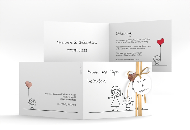 Hochzeitseinladung Family A6 Klappkarte quer rosegold
