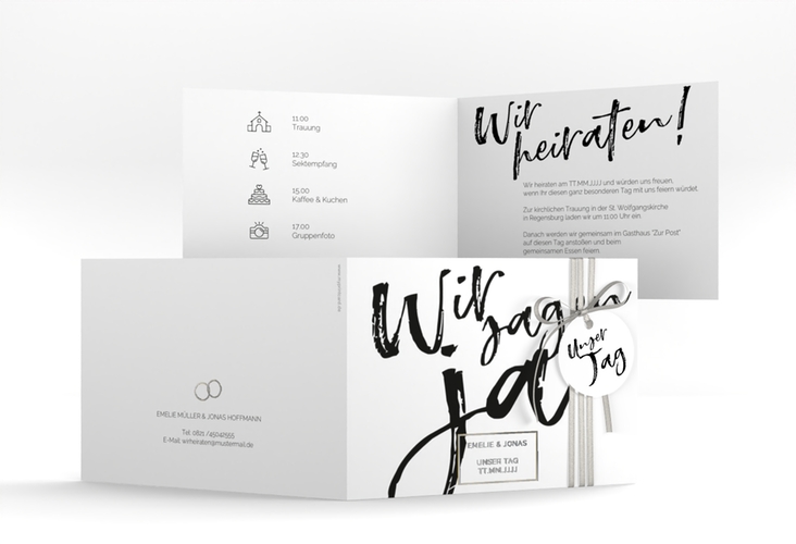 Hochzeitseinladung Words A6 Klappkarte quer silber