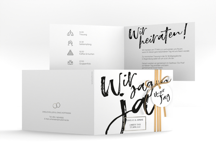 Hochzeitseinladung Words A6 Klappkarte quer silber