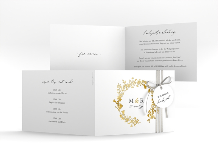 Hochzeitseinladung Filigree A6 Klappkarte quer gold