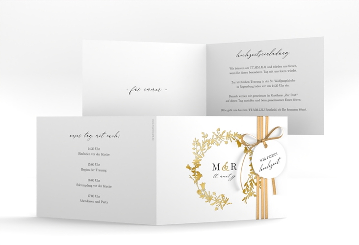 Hochzeitseinladung Filigree A6 Klappkarte quer gold