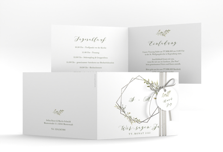 Hochzeitseinladung Acacia A6 Klappkarte quer silber