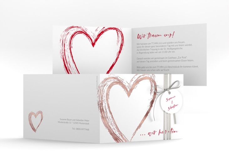 Hochzeitseinladung Liebe A6 Klappkarte quer rosegold
