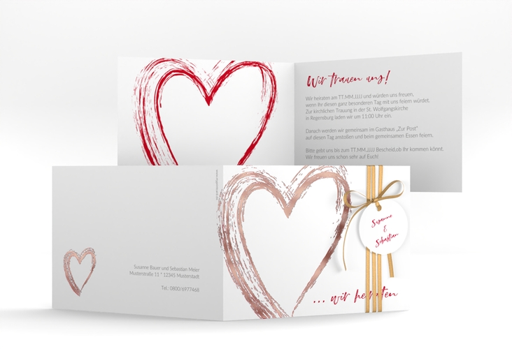 Hochzeitseinladung Liebe A6 Klappkarte quer rosegold
