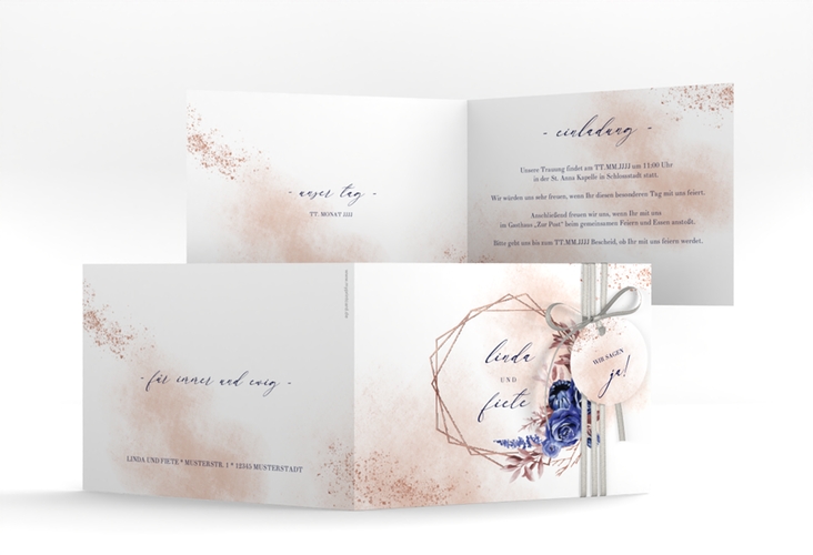 Hochzeitseinladung Saphir A6 Klappkarte quer rosegold