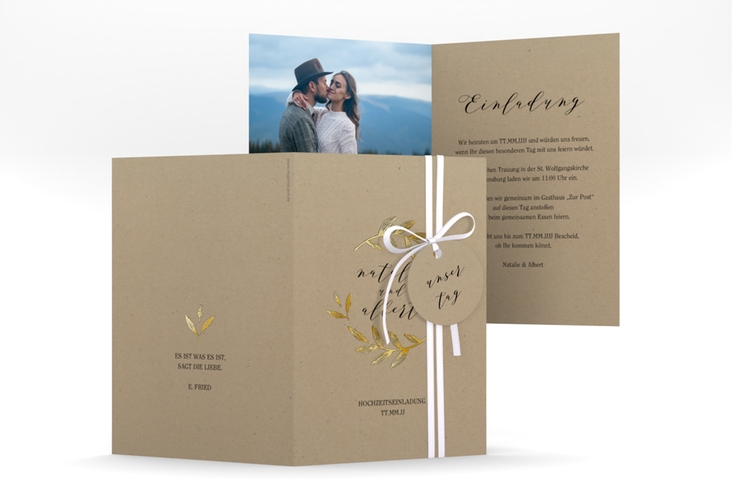 Einladungskarte Hochzeit Naturelove A6 Klappkarte hoch schwarz gold