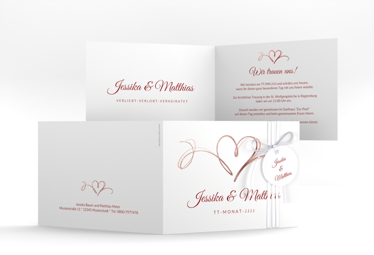 Hochzeitseinladung Envie A6 Klappkarte quer rot rosegold