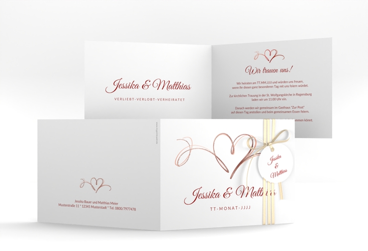 Hochzeitseinladung Envie A6 Klappkarte quer rot rosegold