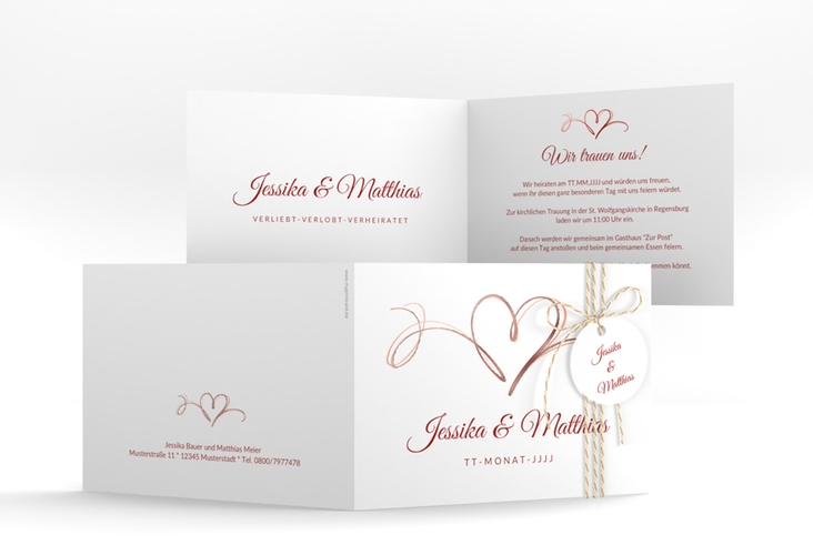 Hochzeitseinladung Envie A6 Klappkarte quer rot rosegold