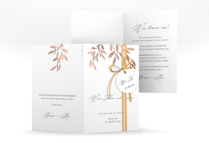 Einladungskarte Hochzeit Demure A6 Klappkarte hoch weiss rosegold