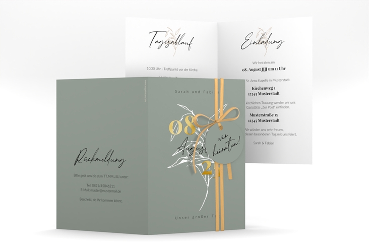 Einladungskarte Hochzeit Seed A6 Klappkarte hoch gruen gold