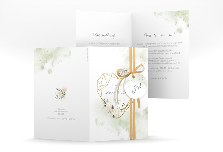 Einladungskarte Hochzeit Adore A6 Klappkarte hoch gruen gold
