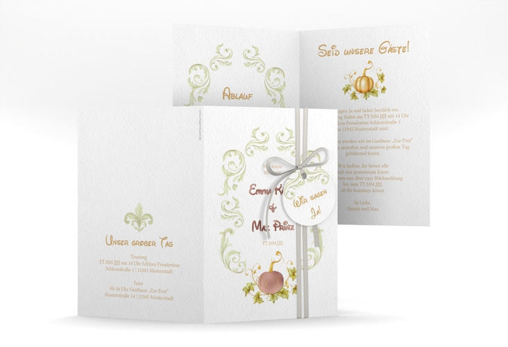 Einladungskarte Hochzeit Märchenhaft A6 Klappkarte hoch gruen rosegold
