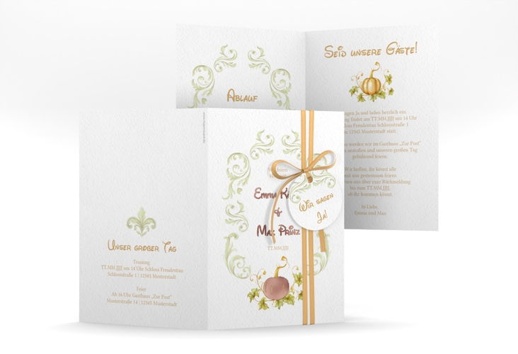 Einladungskarte Hochzeit Märchenhaft A6 Klappkarte hoch gruen rosegold