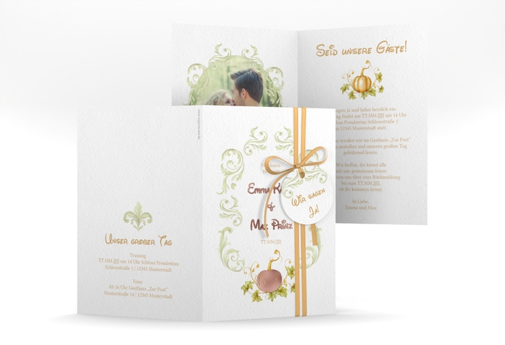 Einladungskarte Hochzeit Märchenhaft A6 Klappkarte hoch gruen rosegold
