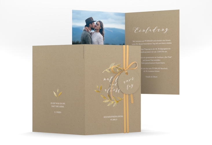 Einladungskarte Hochzeit Naturelove A6 Klappkarte hoch weiss gold