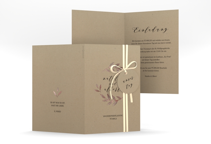 Einladungskarte Hochzeit Naturelove A6 Klappkarte hoch schwarz rosegold