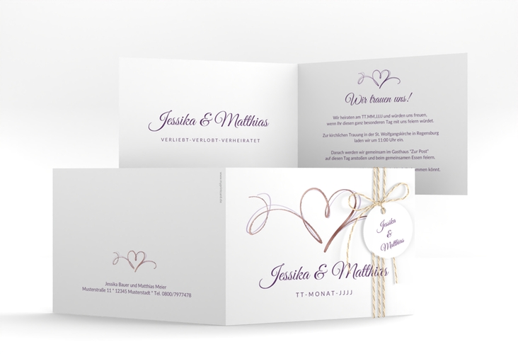 Hochzeitseinladung Envie A6 Klappkarte quer lila rosegold