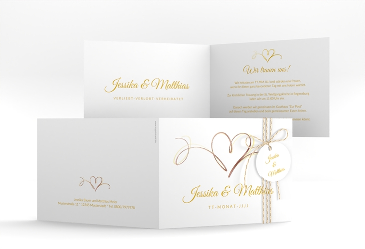Hochzeitseinladung Envie A6 Klappkarte quer gold rosegold