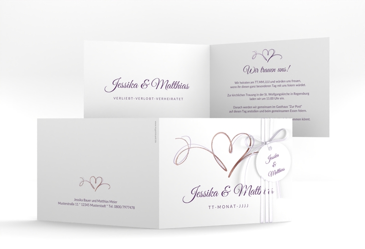 Hochzeitseinladung Envie A6 Klappkarte quer lila rosegold