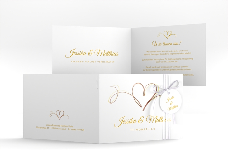 Hochzeitseinladung Envie A6 Klappkarte quer gold rosegold