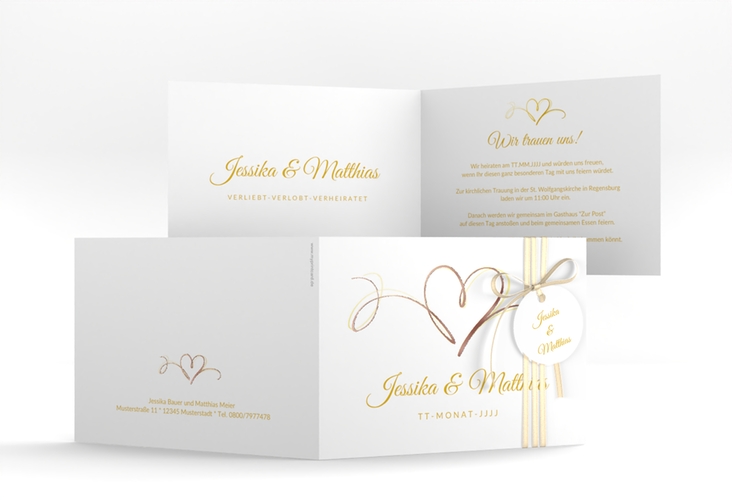 Hochzeitseinladung Envie A6 Klappkarte quer gold rosegold
