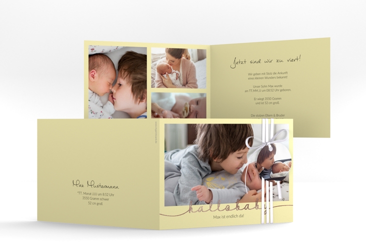 Geburtskarte Newborn A6 Klappkarte quer gelb rosegold