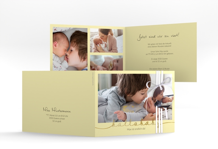 Geburtskarte Newborn A6 Klappkarte quer gelb gold
