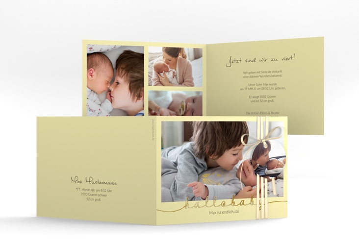 Geburtskarte Newborn A6 Klappkarte quer gelb gold