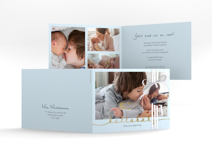 Geburtskarte Newborn A6 Klappkarte quer blau gold
