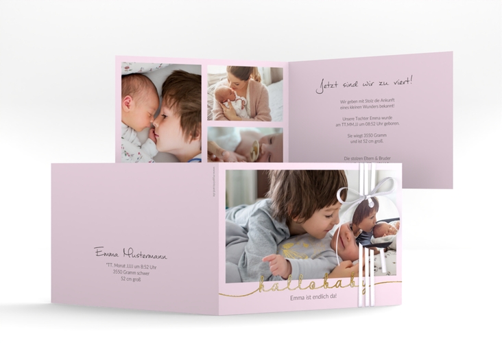 Geburtskarte Newborn A6 Klappkarte quer rosa gold