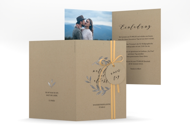 Einladungskarte Hochzeit Naturelove A6 Klappkarte hoch schwarz silber
