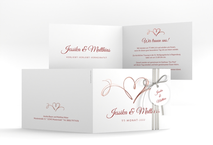Hochzeitseinladung Envie A6 Klappkarte quer rot rosegold