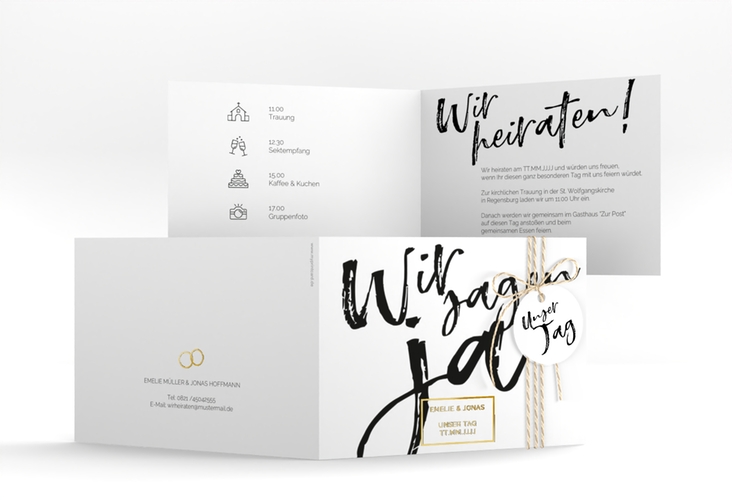 Hochzeitseinladung Words A6 Klappkarte quer weiss gold