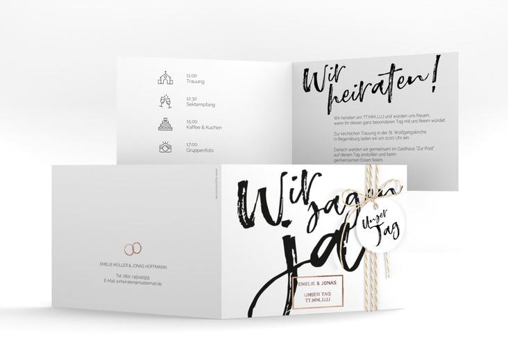 Hochzeitseinladung Words A6 Klappkarte quer weiss rosegold