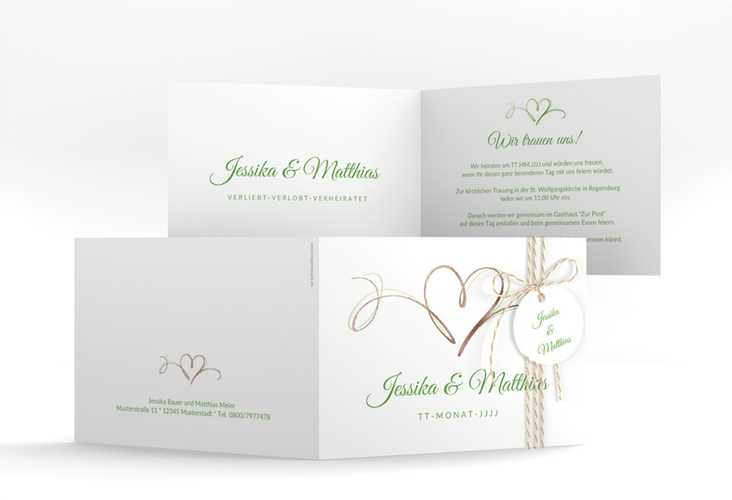 Hochzeitseinladung Envie A6 Klappkarte quer gruen rosegold