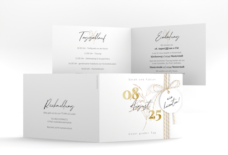 Hochzeitseinladung Seed A6 Klappkarte quer weiss gold