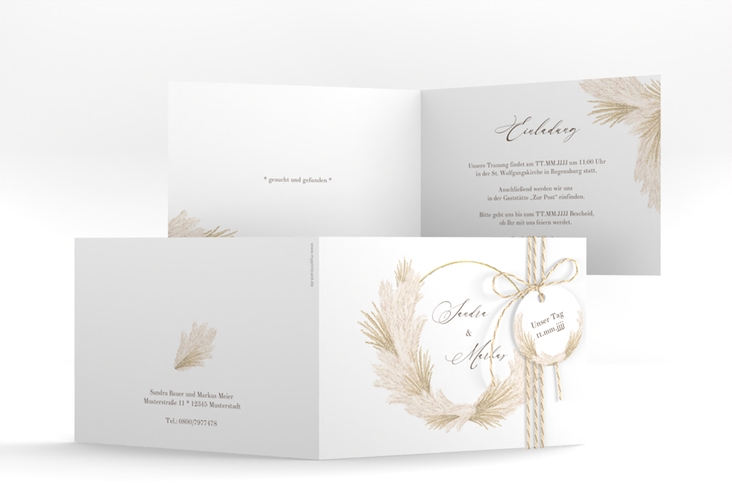 Hochzeitseinladung Pumila A6 Klappkarte quer weiss gold