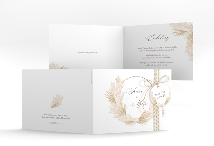 Hochzeitseinladung Pumila A6 Klappkarte quer weiss rosegold