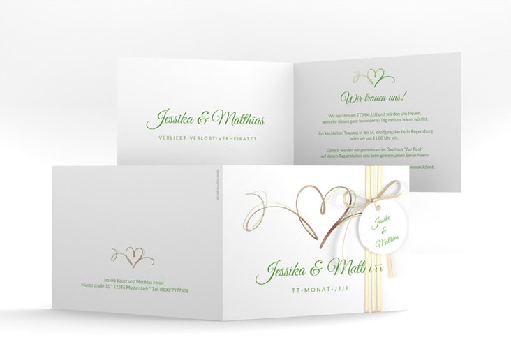Hochzeitseinladung Envie A6 Klappkarte quer gruen rosegold