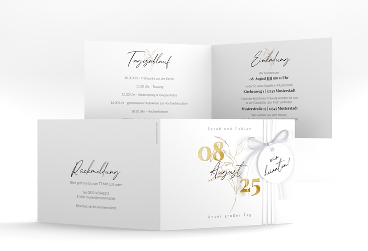 Hochzeitseinladung Seed A6 Klappkarte quer weiss gold