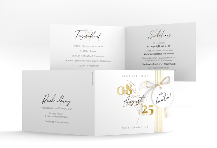 Hochzeitseinladung Seed A6 Klappkarte quer weiss gold
