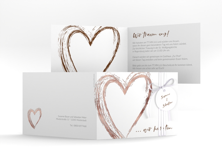 Hochzeitseinladung Liebe A6 Klappkarte quer braun rosegold